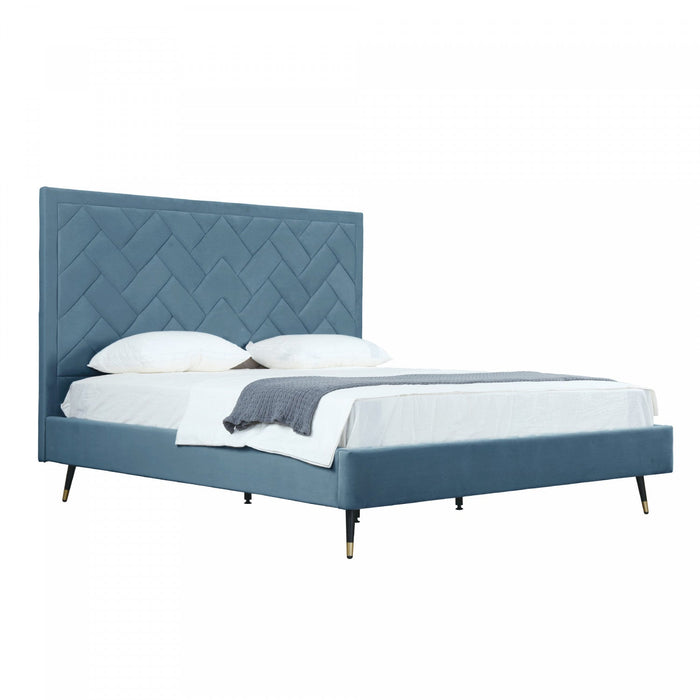 Crosby Modern Upholstered Velvet King Bed in Blue 