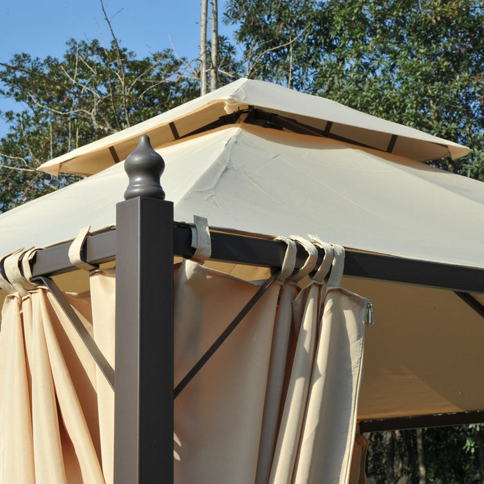 Outsunny 10x10ft Patio Gazebo Canopy Double-tire Garden Shelter Outdoor Sun Shade With Curtains, Bei