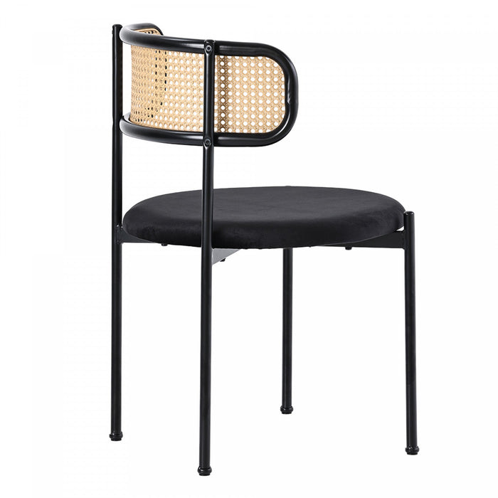 Mason Rattan Dining Chairs with Metal Legs and Velvet Cushion Set of 4,Black  