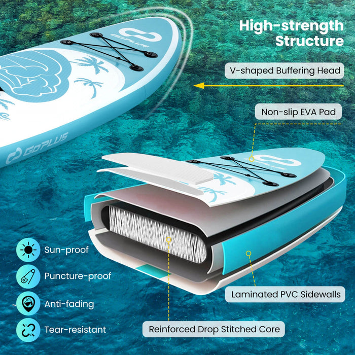 Goplus Small Inflatable Sup Board, Portable Paddle Board With 5d Rings Stand Up Paddle Board For Youth & Adult Turquoise