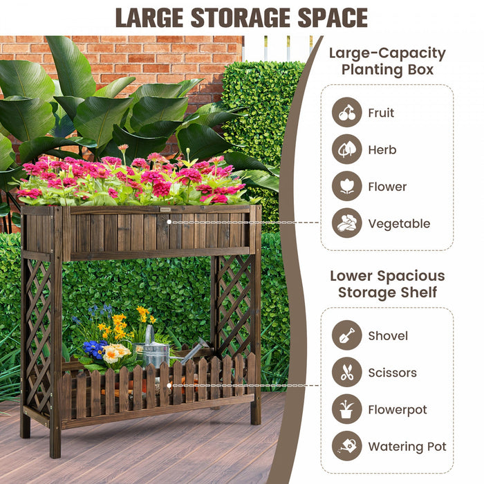Costway 2-tier Wood Raised Garden Bed Elevated Planter Box For Vegetable, Fruit, Herb