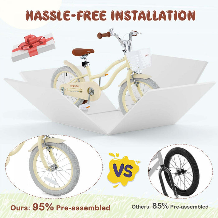 Prorider 16" Kids Bike Toddler Adjustable Bicycle With Training Wheel For 4-7 Years Old Girl Beige