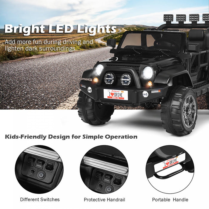 Costway 12v Kids Ride On Car 2 Seater Truck Rc Electric Vehicles W/ Storage Room Black