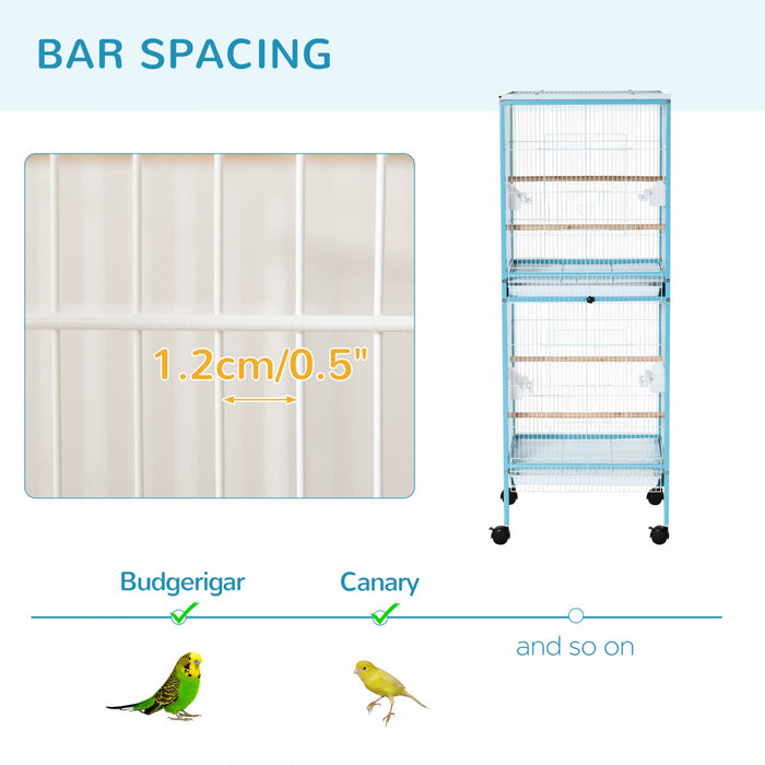 Pawhut 55.1\" 2 In 1 Bird Cage Aviary Parakeet House For Finches, Budgies With Wheels, Slide-out Tray