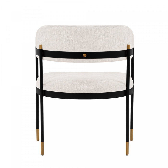 Lia Modern Metal Chenille Armchair in Cream - Set of 2 Dining Chair 