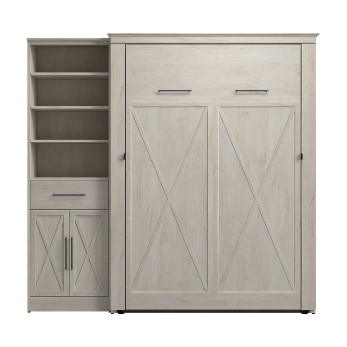 Bestar Key West Full Murphy Bed & Closet Organizer with Drawer & Doors (88 W) - Linen White Oak
