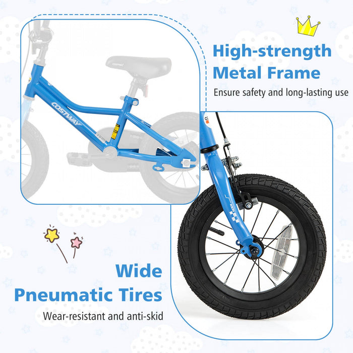 Costway 12" Kids Training Bike With Removable Training Wheels Pneumatic Tires Navy