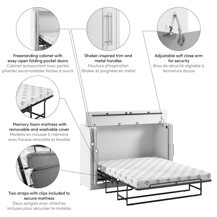 Bestar Pur 75 W Queen Cabinet Bed with Mattress - White