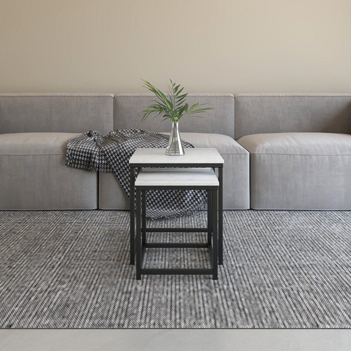 Quartz Two Square Nested Tables Marble Top 