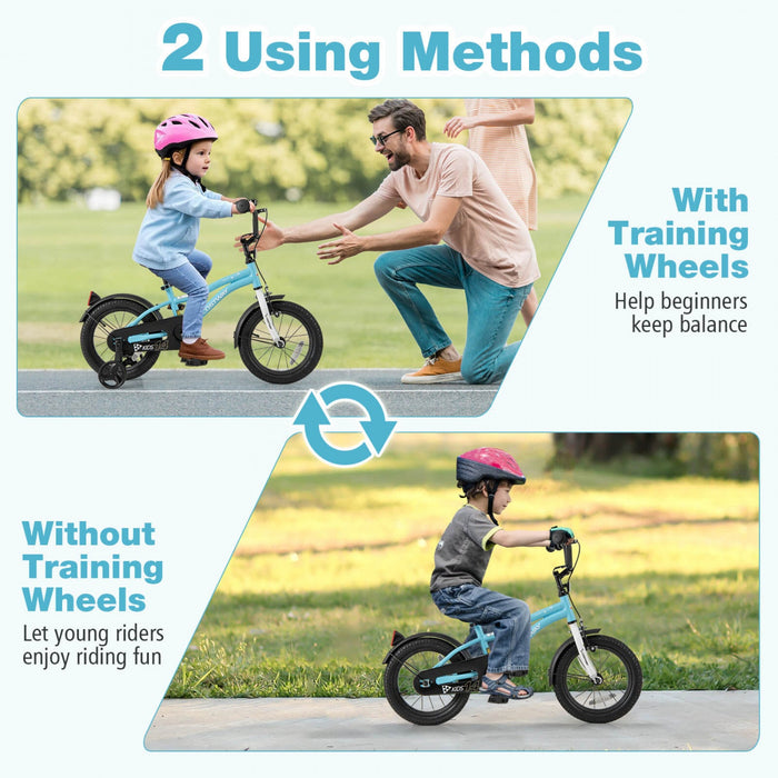 Costway 14" Kids Bike For 3-5 Years Old Boys & Girls With Adjustable Seat Handbrake Reflectors Blue