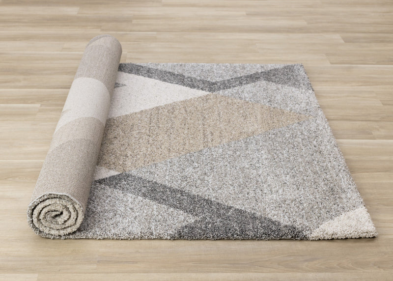 Maverick White Beige Grey Modern Plush Area Rug - 5'3\" x 7'7\"