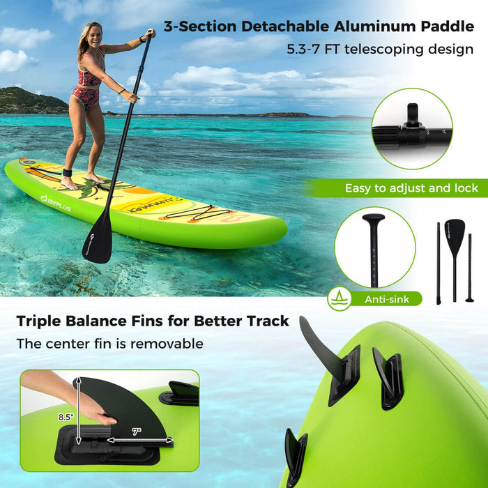 Goplus Large Inflatable Sup Board, Portable Paddle Board With 5d Rings Stand Up Paddle Board For Youth & Adult Green