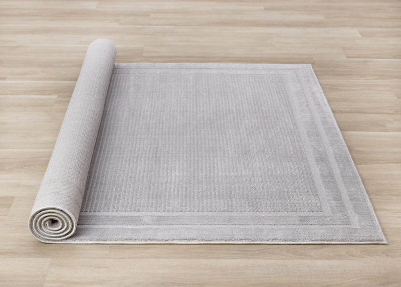 Ellie High-Low Textured Soft Polyester Grey Border Area Rug - 5'3\" x 7'7\"