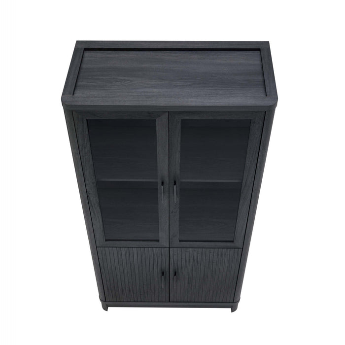 Jodie Mid-Century Modern 31\" Bookcase Cabinet in Charcoal Gray (6-Shelf) - Set of 2 