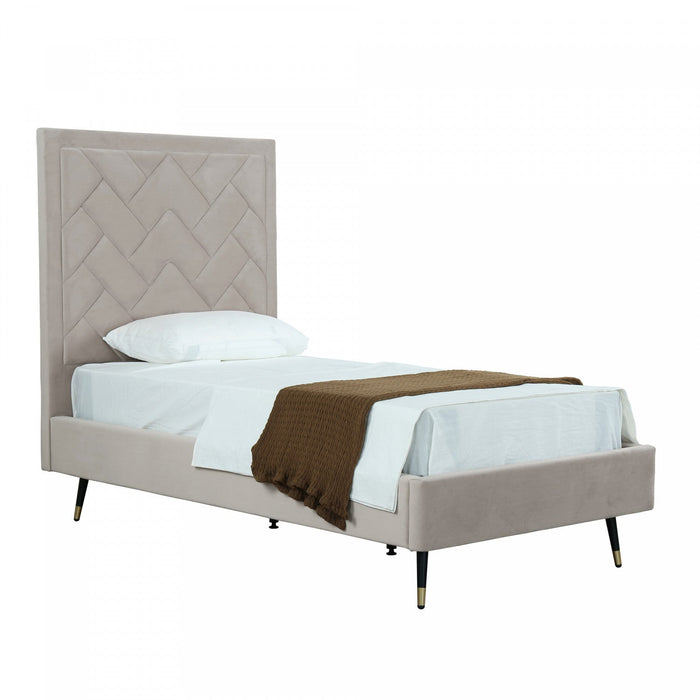 Crosby Modern Upholstered Velvet Twin Bed in Greige 