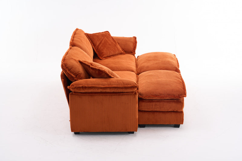 Liam 84.6\" Comfortable Cloud Modular Sofa with Corduroy Upholstered,Orange  