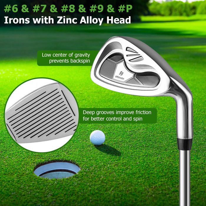 Costway 9 Pcs Men's Complete Golf Club Set Right Handed With 460cc Alloy Driver Irons Gray