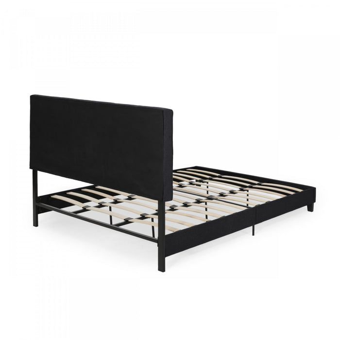 Lucia Upholstered Platform Bed Frame With Tufted Waffle Stitching,king Size,black King Bed 