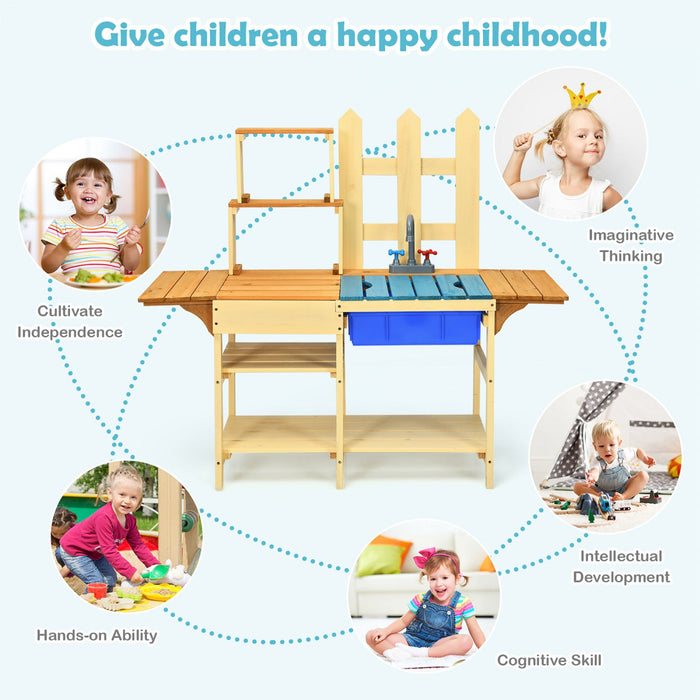 Costway Kid's Wooden Mud Kitchen Pretend Cook Playset Toy For Children