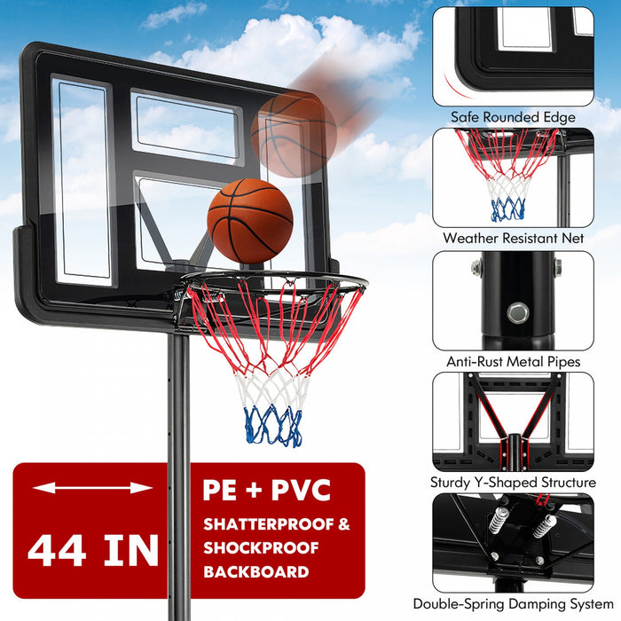 Costway 4.25-10ft Portable Adjustable Basketball Hoop System With 44" Backboard 2 Nets