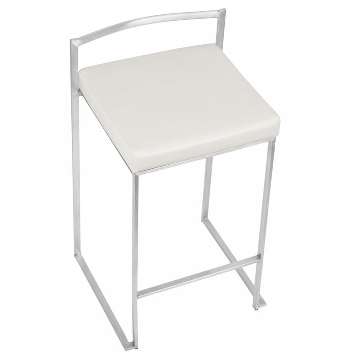 LumiSource Fuji White Faux Leather Contemporary Stackable Counter-Height Stool - Set of 2