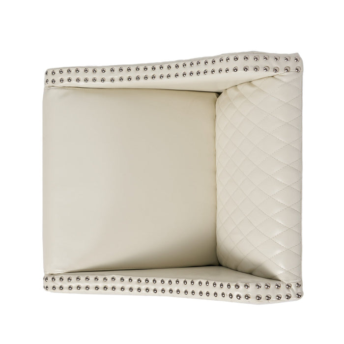 Deborah Armrests Barstool With Quilted Bonded Leather - Ivory 
