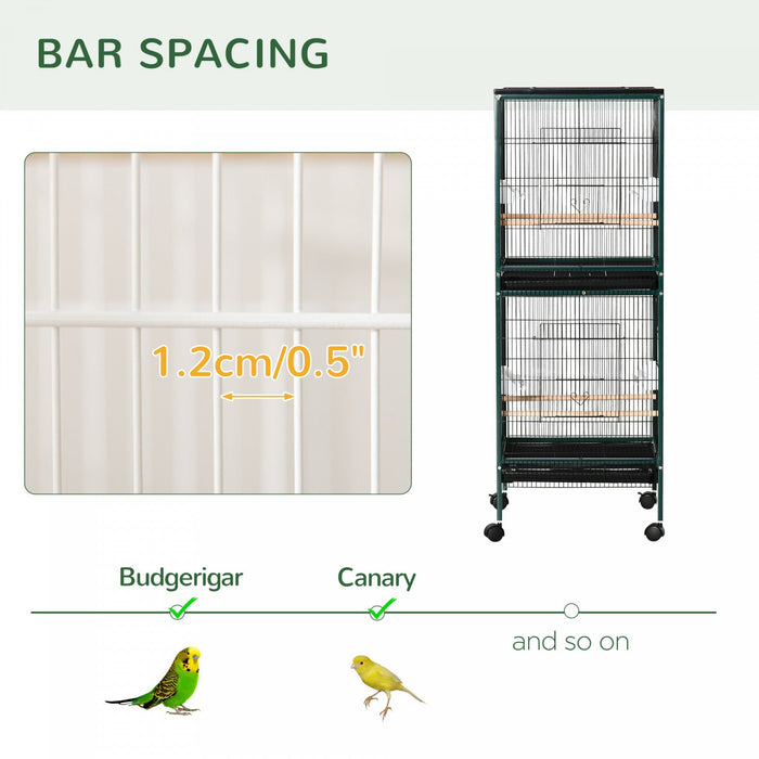 Pawhut 55.1\" 2 In 1 Bird Cage Aviary Parakeet House For Finches, Budgies With Wheels, Slide-out Tray