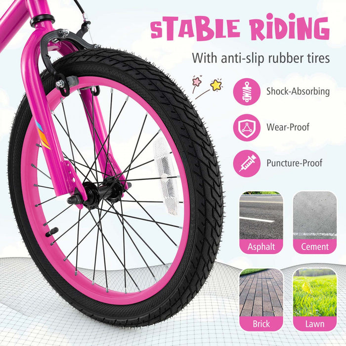 Costway 18" Led Lighted Kids Bike With Adjustable Seat Coaster Brake Training Wheels Pink