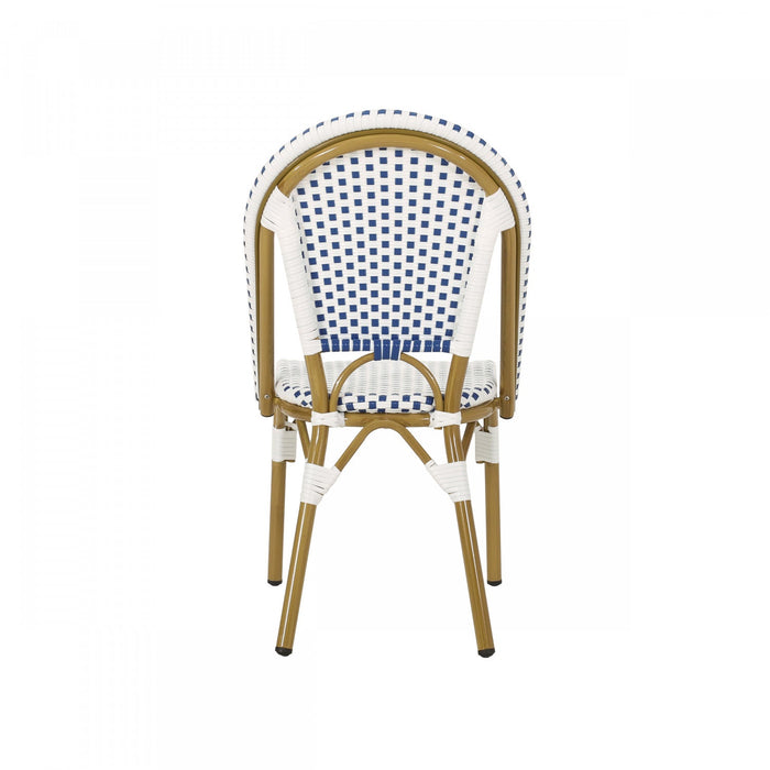 Julien Faux Ratten and Aluminum French Bistro Chairs, Set of 2 - Blue and White 