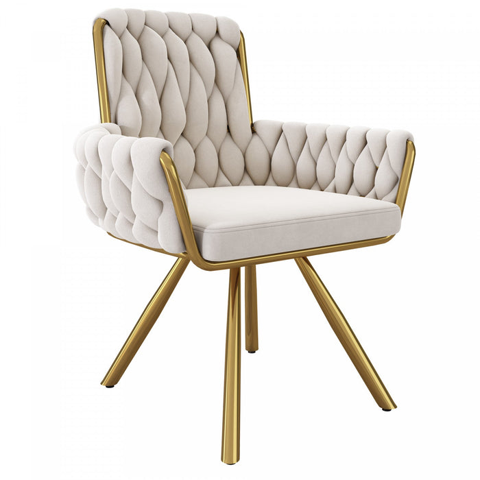 Timothy Velvet Swivel Dining Chairs with Tufted Upholstered and Metal Legs Set of 4, Glod  