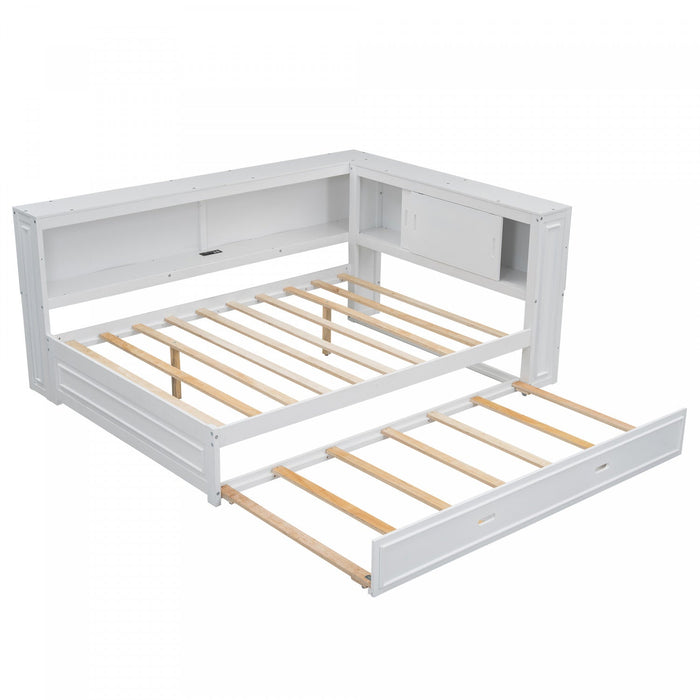 Diana Wood Full Daybed With Storage Shelves, Usb, Led - White 