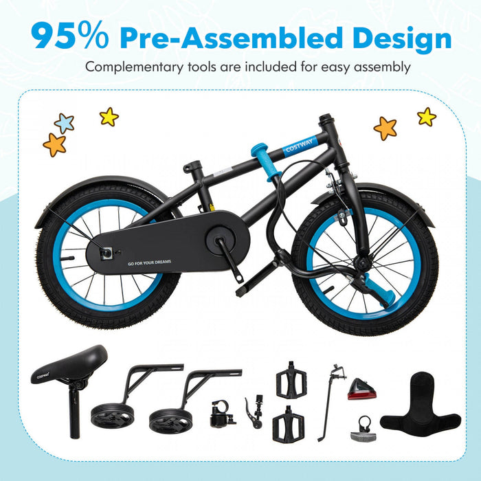 Costway 18" Kids Bike With Adjustable Saddle Handlebar Removable Training Wheels Handbrake Black