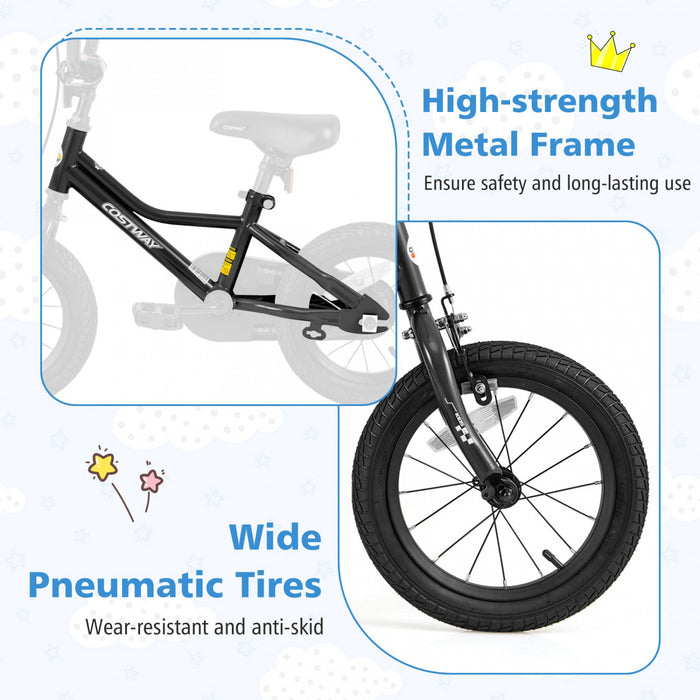 Costway 14" Kids Training Bike With Removable Training Wheels Pneumatic Tires Black