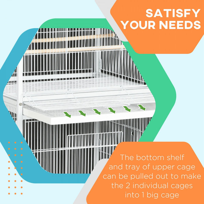Pawhut Wrought Metal Bird Cage Feeder With Rolling Stand Perches Food Containers Doors Wheels 67\" H,