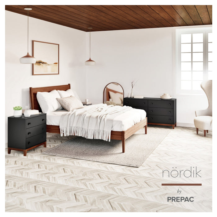 Prepac Nordik 3-Drawer Nightstand - Black and Cherry