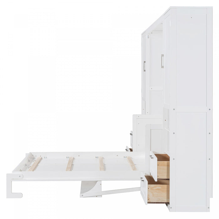 Joyce Closet Queen Murphy Bed With Drawers And Shelves - White 