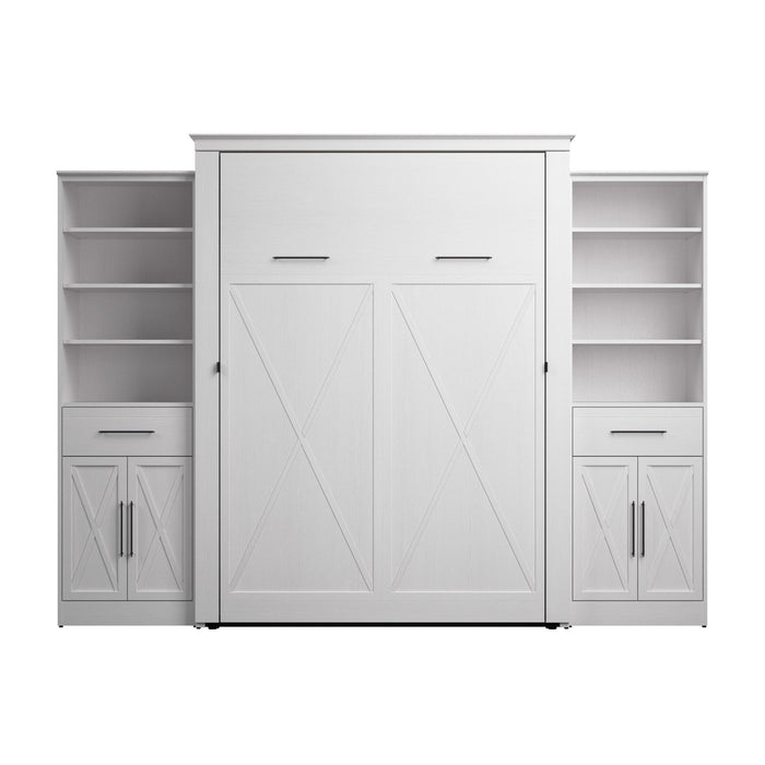 Bestar Key West Queen Murphy Bed & Closet Organizers with Doors & Drawers (119 W) - Pure White Oak