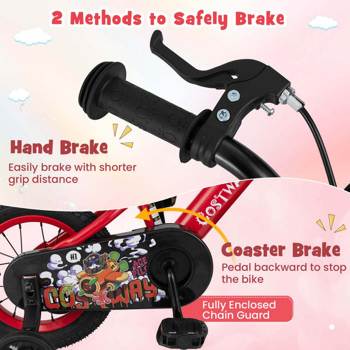 Costway 12" Kid's Bike For 3-4 With Height-adjustable Handlebar & Saddle Handbrake Red