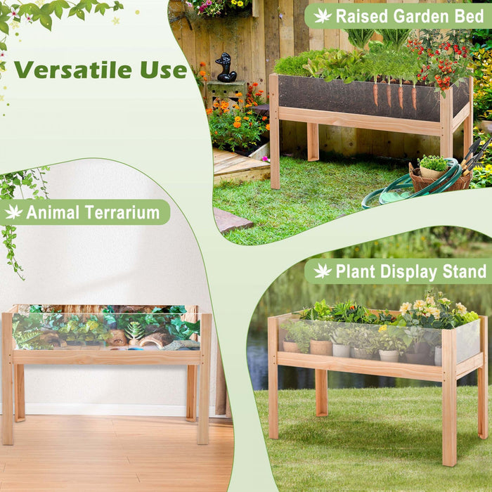 Costway Raised Wooden Garden Bed 31" Elevated Planter Box Plant Terrarium With Drain Holes