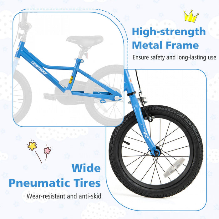 Costway 16" Kids Training Bike With Removable Training Wheels Pneumatic Tires Navy