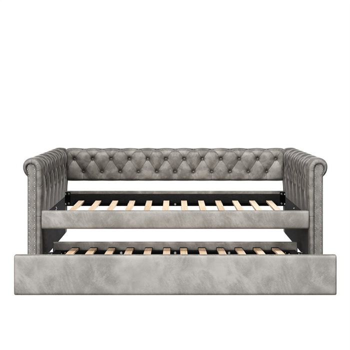 Sophia Tufted Design Upholstered Daybed with Trundle and Comfortable Backrest,Grey  