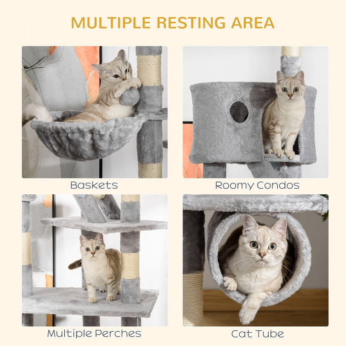 Pawhut 94\"-102\" Huge Cat Tree Ceiling High Cat Condo Scratching Post Activity Center Multi-level Pla