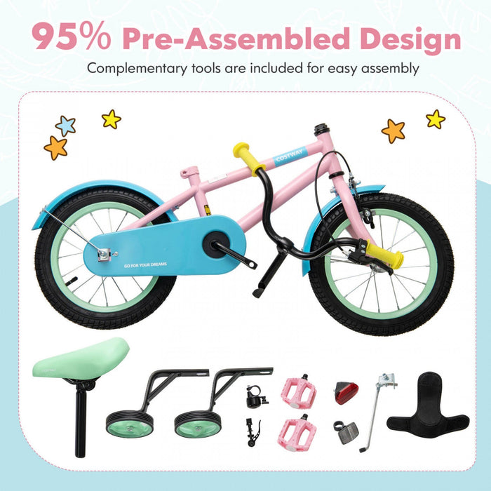 Costway 18" Kids Bike With Adjustable Saddle Handlebar Removable Training Wheels Handbrake Pink