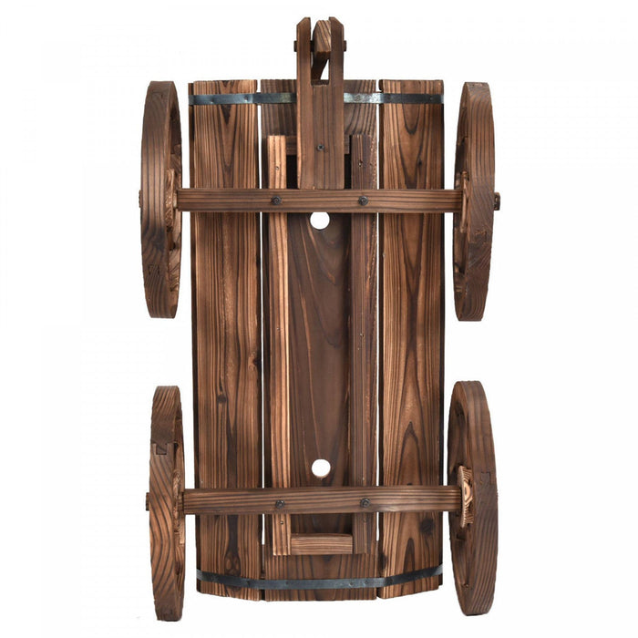 Costway Wood Wagon Flower Planter Pot Stand W/wheels Home Garden Outdoor Decor