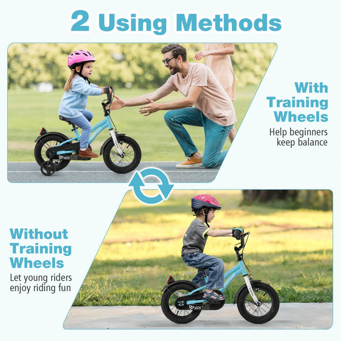 Costway 12" Kids Bike For 3-4 Years Old Boys & Girls With Adjustable Seat Handbrake Reflectors Blue