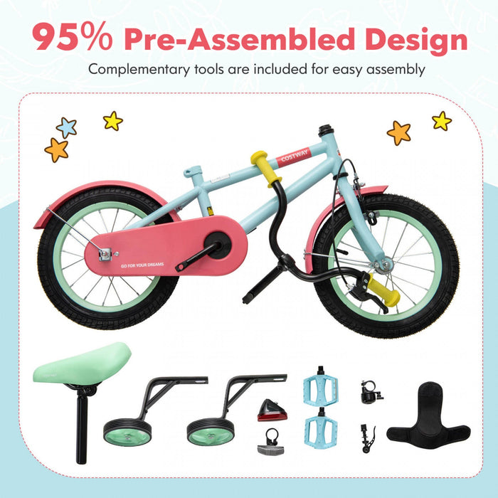 Costway 16" Kids Bike With Adjustable Saddle Handlebar Removable Training Wheels Handbrake Red