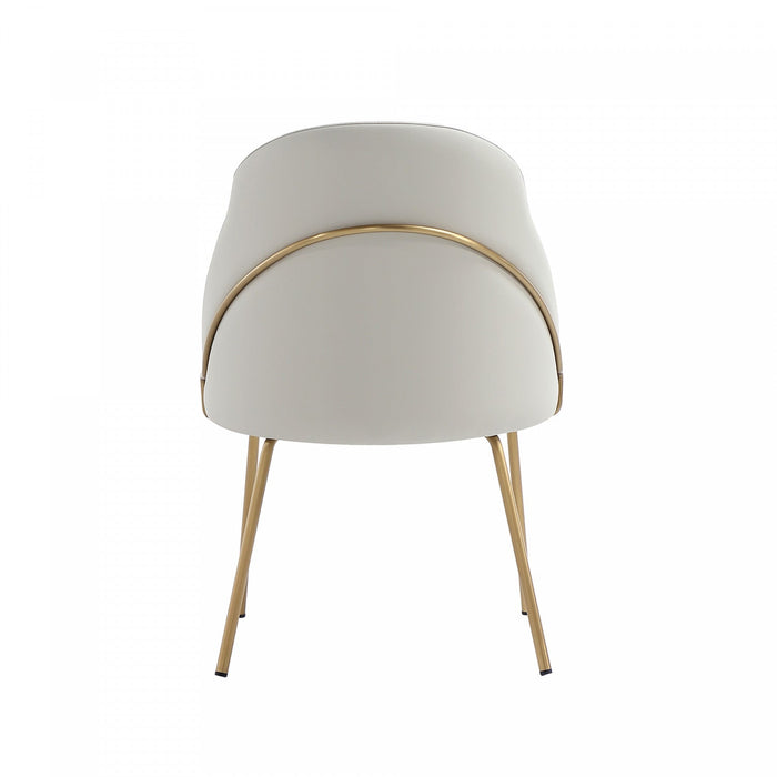 Gracie Modern Metal Vegan Leather Dining Chair in Stone Gray and Gold 