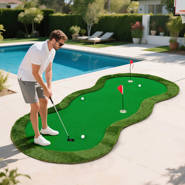 Costway 5 X 10 Ft Professional Golf Practice Mat With 3 Holes And Golf Balls For Home