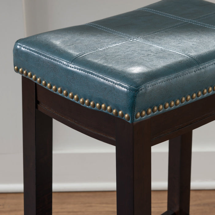 Claridge Faux Leather Backless Counter-Height Stool - Blue