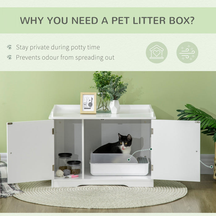Pawhut Hidden Litter Box Enclosure Cat Furniture With Storage, Adjustable Divider, Indoor Pet House 